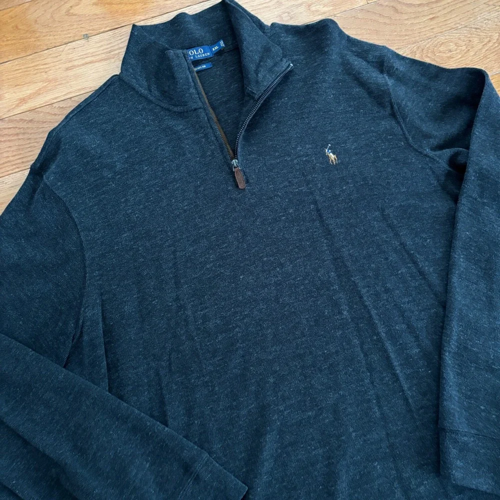 Polo Ralph Lauren Estate Rib 1/4 Zip Sweater Mens XXL Gray Pullover Flesh Pony‎